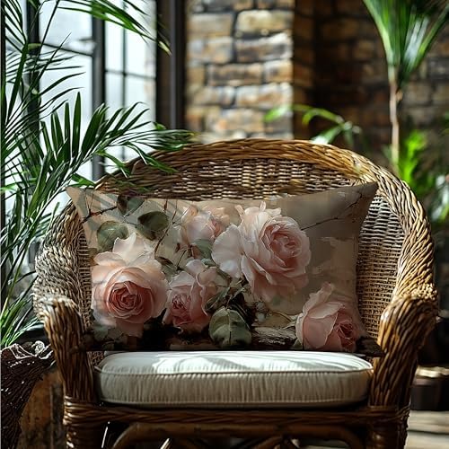 Vintage Pink Rose Floral Throw Pillow Covers Decor 12x20 Inch