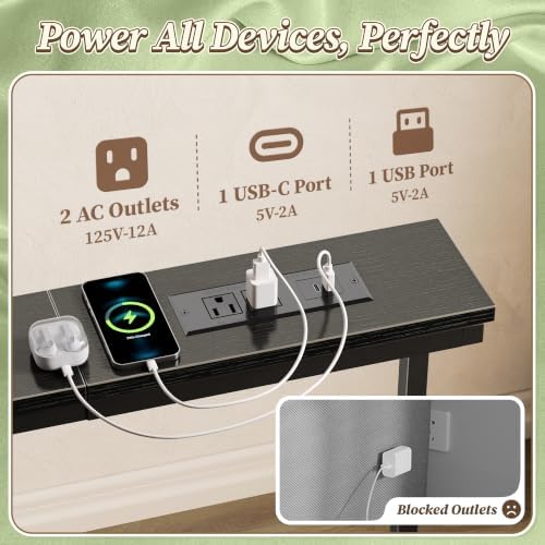 Huuger 63.4-78.3'' Extendable Behind Couch Table with Outlets, Black