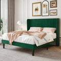 SHA CERLIN Queen Size Velvet Bed Frame, Tufted Wingback Headboard, Green