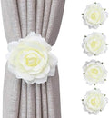 Magnetic Curtain Tiebacks, Rose Flower Tie Backs Rope for Curtains, Elegant 4 Pack Decorative Holdbacks Holders, Home Decor Thin or Sheer Window Drapries Bed Canopy (Champagne)