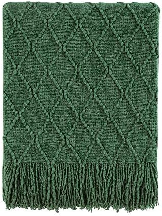 BOURINA Green Throw Blanket 50x90 Inch Boho Knitted Soft Throw Sofa Blanket