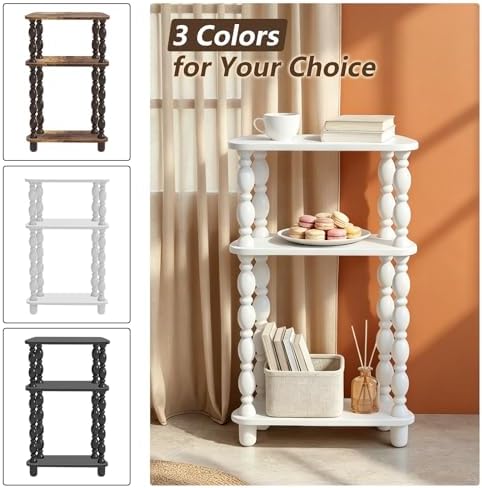 Narrow Side Table, Farmhouse Side Tables, 3-Tier Small End Table for Living Room, Couch Side Table for Skinny Spaces, Bedside Table Nightstand for Bedroom(White)