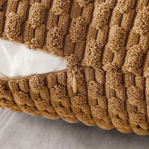 MIULEE Decorative Throw Pillow Covers 18x18 Light Coffee Textured Corduroy