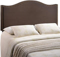 Modway Curl Upholstered Linen Fabric Queen Headboard Size With Nailhead Trim and Curved Shape in Dark Brown Fabric