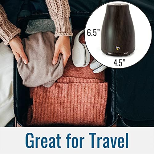 HealthSmart Essential Oil Diffuser, Cool Mist Humidifier and Aromatherapy Diffuser with 150ML Tank Ideal for Small Rooms, Adjustable Timer and Mist Mode, Wood Grain Brown (Pack of 2)