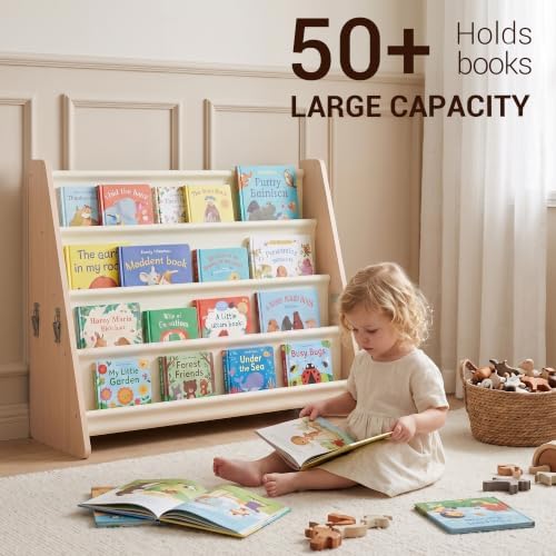 KiddoCood 4-Tier Wood Kids Bookshelf & Front Facing Toddler Bookcase