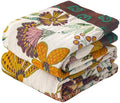VANJOROY Queen Boho Throw Blanket for Bed, 100% Cotton Muslin Soft Throw-Floral Farmhouse Rustic Decor Blanket for Couch Sofa Quilt and Gift, 80" x 90"-BeigeWhite
