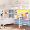 Full Size Loft Bed with Desk and 5 Storage Drawers, White