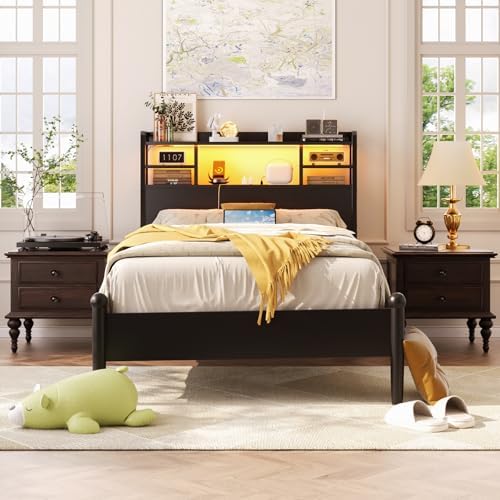 Aheaplus Headboard for Twin Size Bed with Storage and Outlets, Black