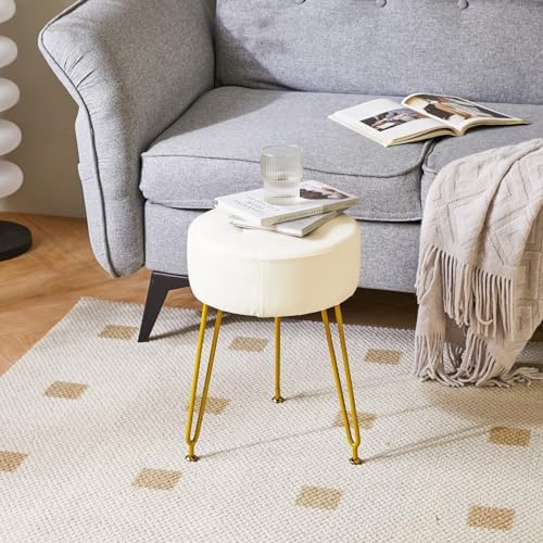 IBUYKE Makeup Vanity Stool, Faux Leather Round Footrest Chair, White LG-31W