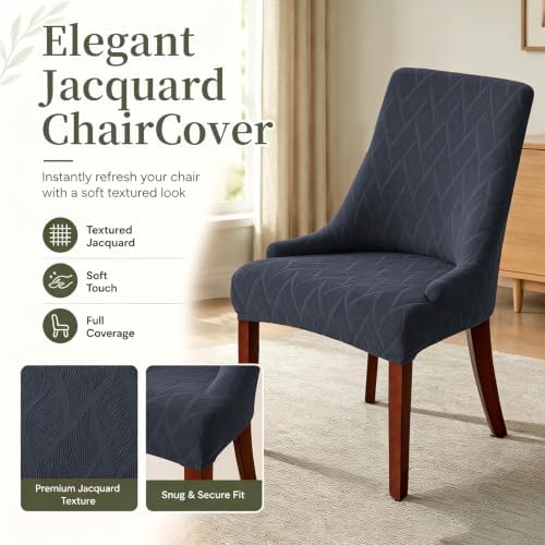 MIFXIN Wingback Side Chair Covers Dining Chair Slipcover Jacquard Stretch Sloping Armchair Protector Arm Chair Seat Cover for Dining Room Living Room Banquet Home Decor (Dark Grey, 2 Pcs)