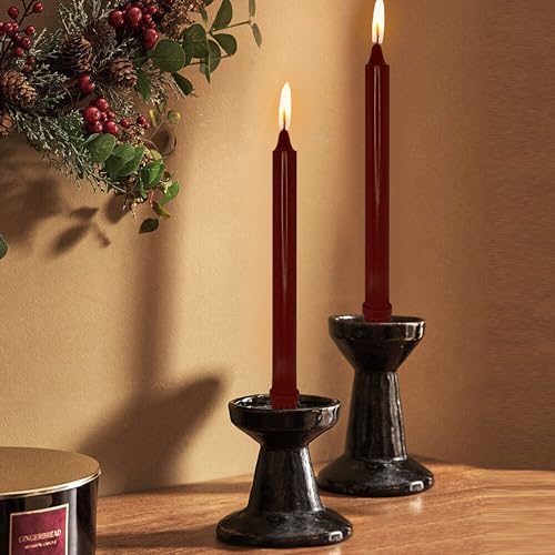 NJAO HOO Burgundy Taper Candle 10 Inch Christmas Candlesticks Red Unscented Dripless Handmade Candles for Home Decor Dinner New Year Party, 4 Pack