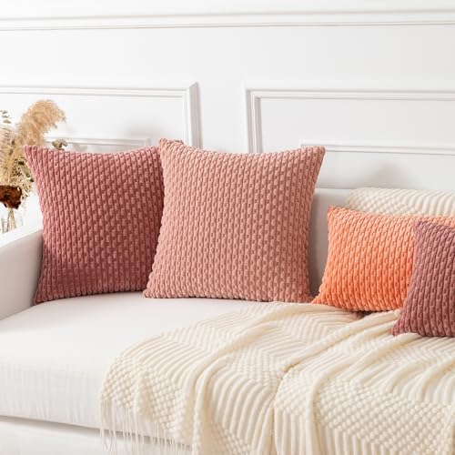 Kevin Textile Soft Corduroy 16x16 Inch Pillow Covers 2 Pack, Blush Pink