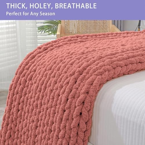 Bigacogo Chunky Knit Throw Blanket for Couch, 51x63 inches, Antique Red