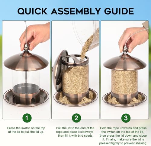 Gbekery Metal Bird Feeders for Outdoors Hanging, 360° Feeding Tray, Copper