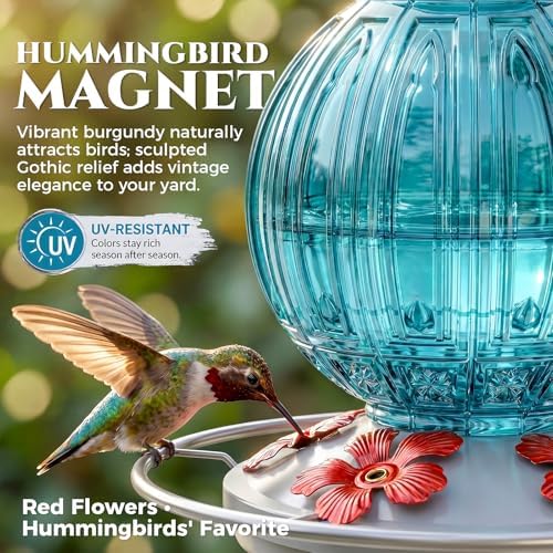 Glass Hummingbird Feeder for Outdoors Hanging, 26 fl oz Bird Nectar Feeder