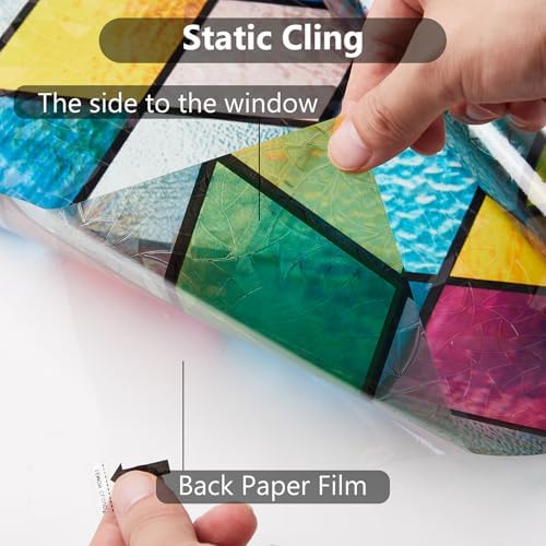 LEMON CLOUD Stained Glass Window Privacy Film Static Cling, 23.6″ x 157.4″