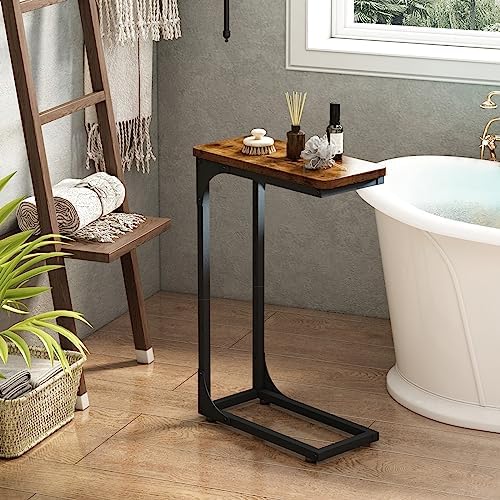 QEEIG Narrow C Table Side Tables Set of 2 (7.1" Width, Brown)