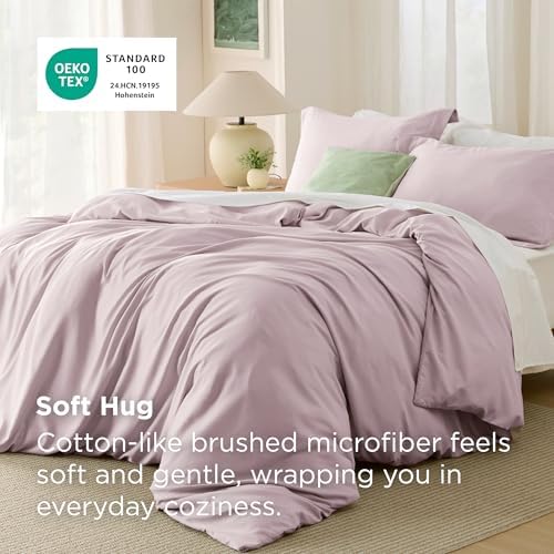 Bedsure Duvet Cover Queen Size, 3Pcs Double Brushed Bedding Set, Pink Mocha