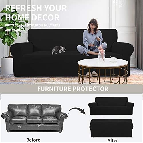Easy-Going Stretch Loveseat Couch Covers Washable Black