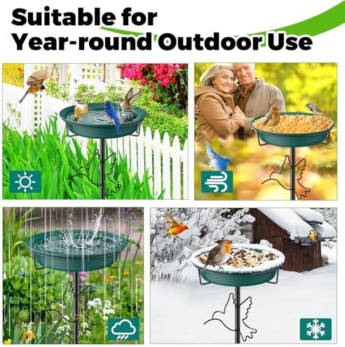 Bird Baths for Outdoors, Detachable Birdbaths for The Garden Clearance, Heavy Duty Freestanding Bird Baths, Bird Bath Bowl Spa & Birdfeeder with 5-Pronged Metal Stake Stand (Green-2)