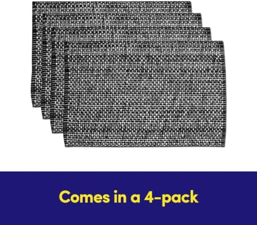 Sweet Home Collection 100% Cotton Placemats for Dining Room Rectangle Two Tone Woven Fabric 13" x 19" Soft Durable Table Mat Set, Set of 4, Black