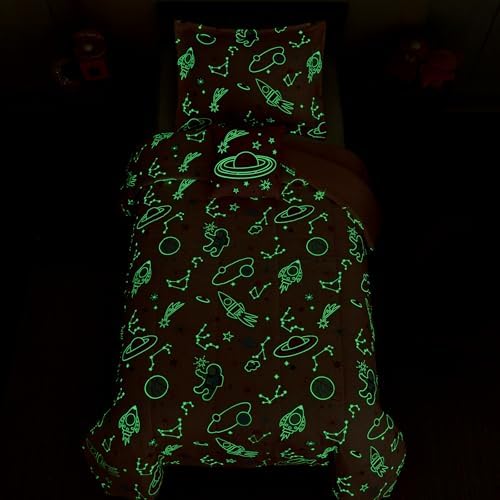 Twin Comforter Set for Girls-3 Pieces Pink Glow in the Dark Twin Bedding