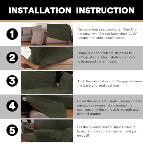 PrinceDeco Velvet Couch Covers for Sofa Soft 4 Pieces Couch Covers for 3 Cushion Couch Sofa Pet Friendly Furniture Protector with Non Slip Elastic Bottom Width Up to 97 Inch (Large Sofas, Olive)