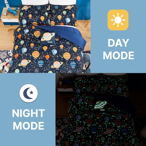 Twin Comforter Set for Boys-3 Pieces Planet Glow in the Dark Twin Bedding
