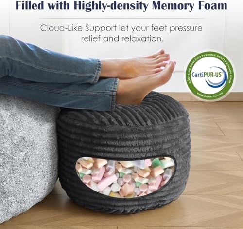 SHOUREN Stuffed Round Ottoman,Pouf Ottoman Foot Rest,18 X 14,Dark Grey