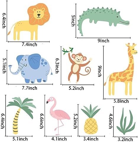 Animals Wall Decals, Cute Safari Wall Stickers for Baby Kids, Jungle Theme Decor for Nursery, Classroom, Playroom, Bedroom