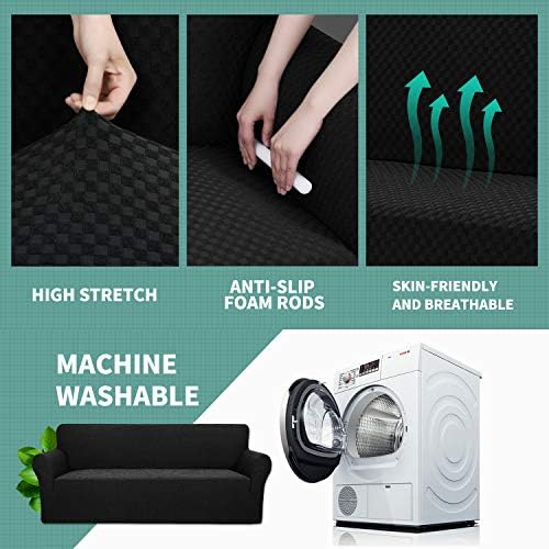 YEMYHOM Couch Cover Latest Jacquard Design High Stretch Sofa Covers for 2 Cushion Couch, Pet Dog Cat Proof Loveseat Slipcover Non Slip Magic Elastic Furniture Protector (Medium, Black)