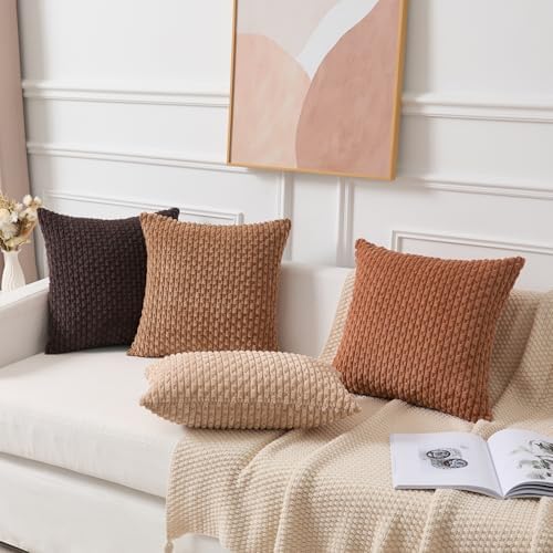 Kevin Textile Soft Corduroy 28x28 Inch Pillow Covers 2 Pack, Burnt Orange