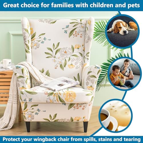 HZDHCLH Wingback Chair Slipcovers 2 Piece,Stretch Spandex Wingback Chair Covers for Living Room Armchair,Washalbe Sofa Slipovers