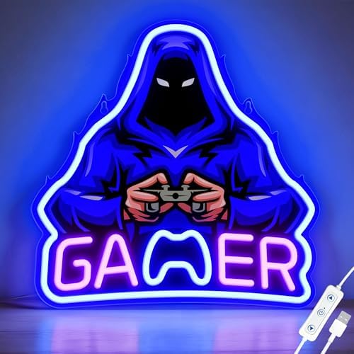 Gamer Neon Signs for Wall Decor, UV Printed Gaming Neon Light for Boys Bedroom Room, Video Game Wall Lamp, Gamer Gifts for Teen Boys Kids Men, Christmas Birthday Party Decoration