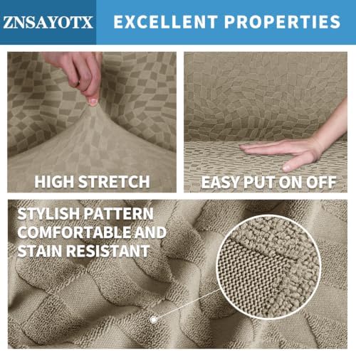 ZNSAYOTX 1 Piece Stretch Chair Cover with Arms (34"-44"), New Plaid Armchair Cover with Elastic Band for Living Room, Ultimate Soft Cozy Washable Chair Slipcover Form Fit Protector, Khaki