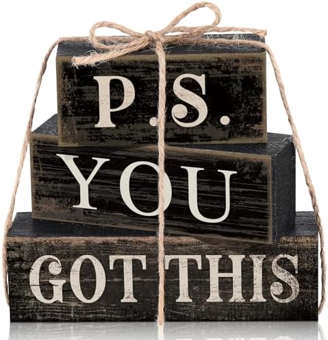 Yuntau 4 Pcs Farmhouse Motivational Decor Wooden Block Black Decor