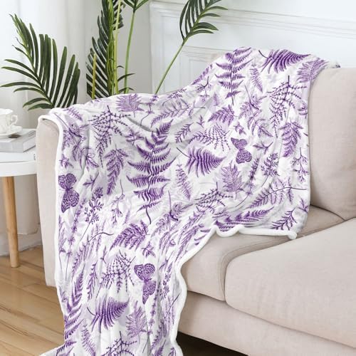 Floral Throw Blanket, Purple Throws with Wildflowers Botanical Floral Printed for All Seasons, Vintage Violet Butterfly Fluffy Fuzzy Blanket for Bedding Sofa Travel Couch Chair Sofa Home Decor,60x80
