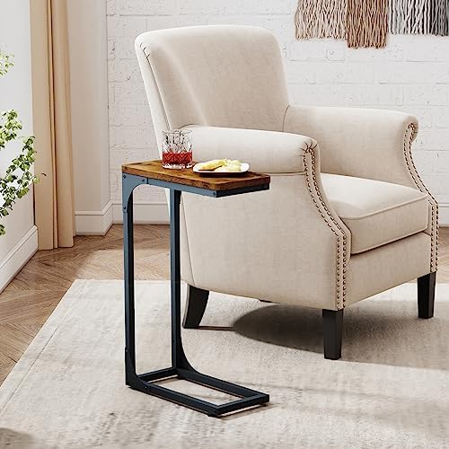 QEEIG Narrow C Table Side Tables Set of 2 (7.1" Width, Brown)