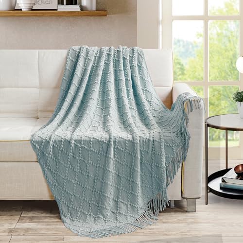 BOURINA Auqa Throw Blanket 50 x70 Inch Jacquard Throw Knitted Blanket