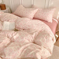 AOJIM Pink Floral Duvet Cover Set TwinXL Size 3 Piece Cotton Double-Layer Gauze Comforter Cover and 2 Pillowcases Soft Breathable Aesthetic Bedding Duvet Cover Chic Floral Print Kids Duvet Protector