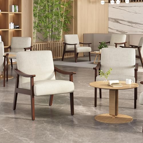 Yaheetech Accent Chairs Set of 2, Mid-Century Faux Leather Armchairs, Beige