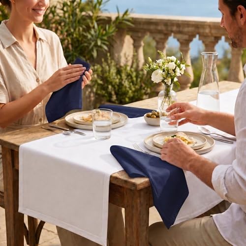 ACCENTHOME Navy Cotton Linen Napkin Set of 6 18x18 inch Dinner Napkins
