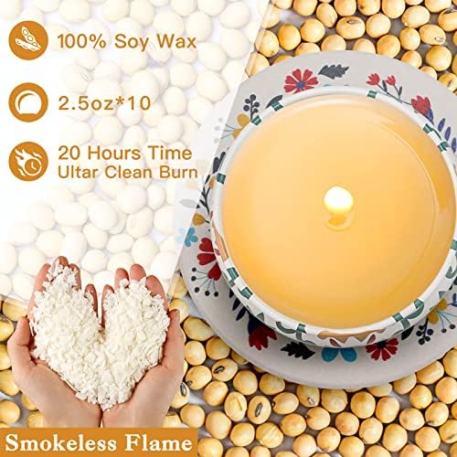 Scented Candles Gift Set, 10 Pack Soy Wax Candles with Two Coasters