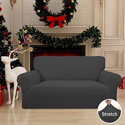 Easy-Going Stretch Loveseat Couch Covers Washable Dark Gray