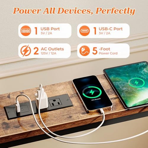 SUPERJARE 79 Inch Sofa Table with 2 Power Outlets and USB-C Ports