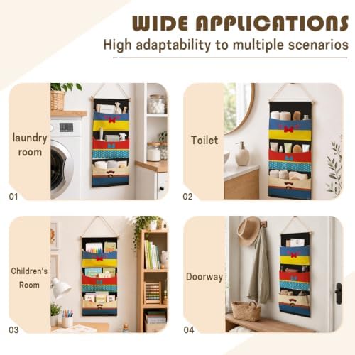 3-Pocket Hanging Wall Organizer, Colorful Bow and Star Over Door Storage