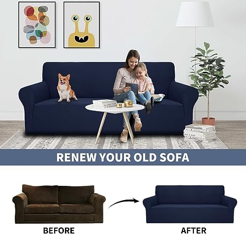 JIVINER High Stretch Couch Covers for 3 Cushion Couch 1-Piece Extra Large Sofa Covers with Elastic Bottom Anti Slip Elastic Sofa Slipcover Furniture Protector for Pets (Navy Blue, XL Sofa)