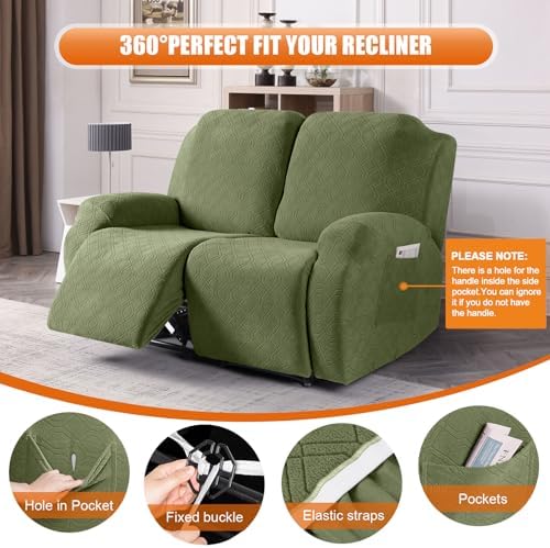VANSOFY Stretch Recliner Loveseat Cover, Slipcover, Army Green, 2 Seater