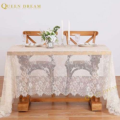 Ivory Lace Tablecloth 60x120 Inch Wedding Rectangular Table Cloth Overlay